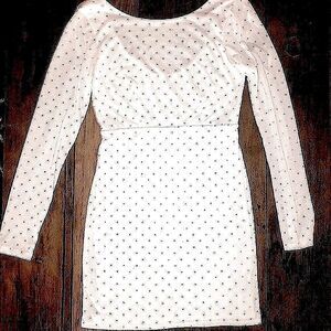 FREE PEOPLE White long sleeve bodycon  Silver dot accent, dress size XS